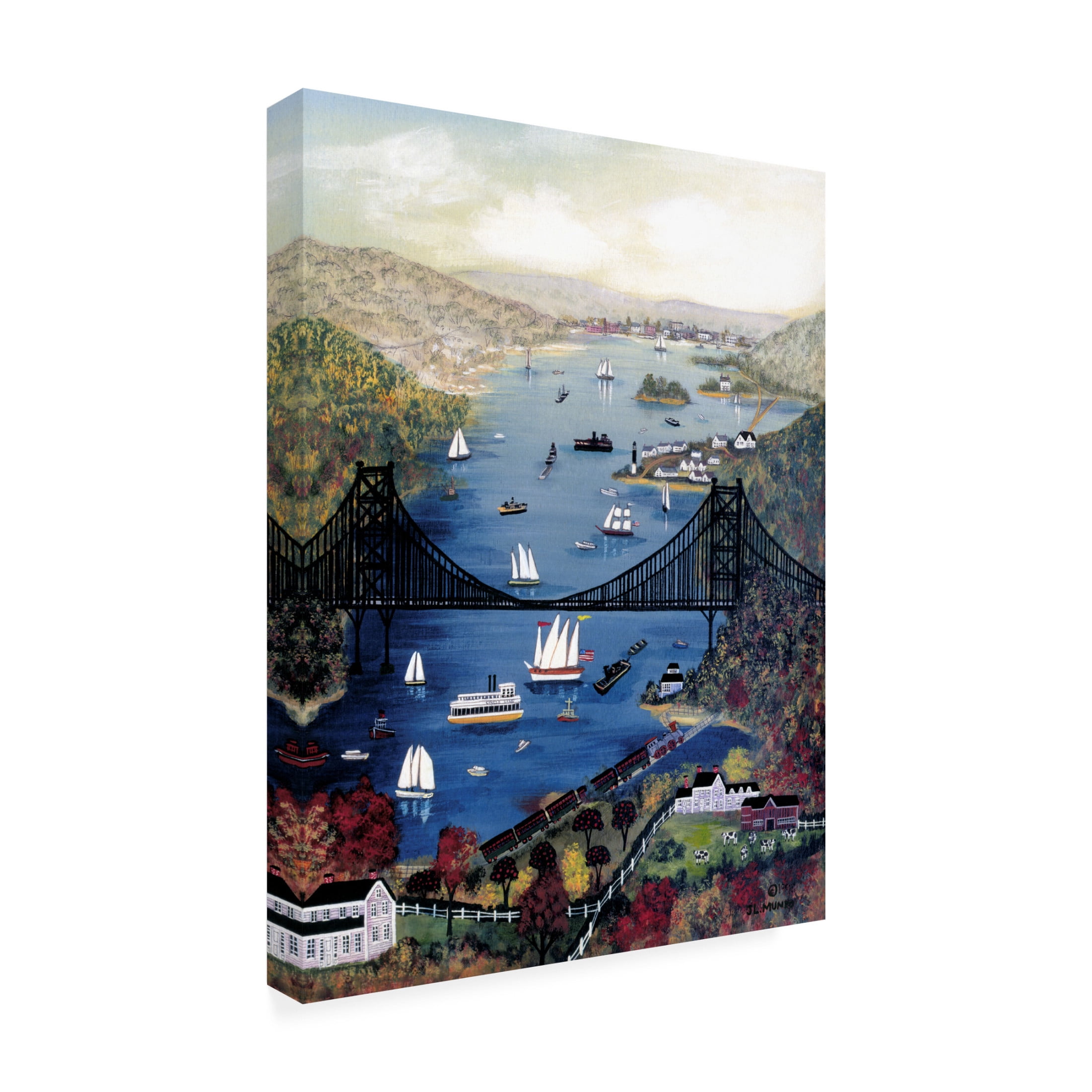 Canvas Wall Art - JL Munro 'Bear Mountin Bridge - Hudson River' Wall Art for Living Room, Bedroom, or Office Décor by Trademark Fine Art - 24 x 32 Inches