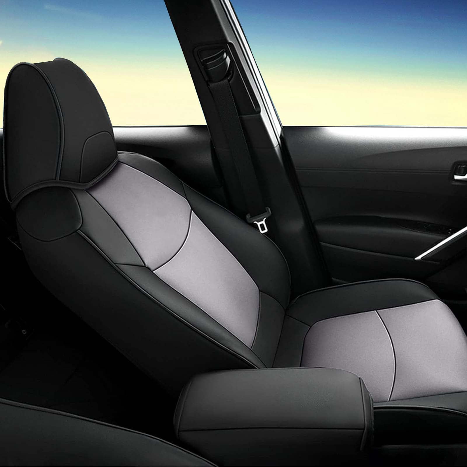 AOMSAZTO Custom Fit Seat Covers for Toyota RAV4: 2019 2020 2021 2022 2023 2024 2025 LE XLE XLE Premium Limited-Faux Leather Full Set Compatible Airbag Seat Protector Black&Grey