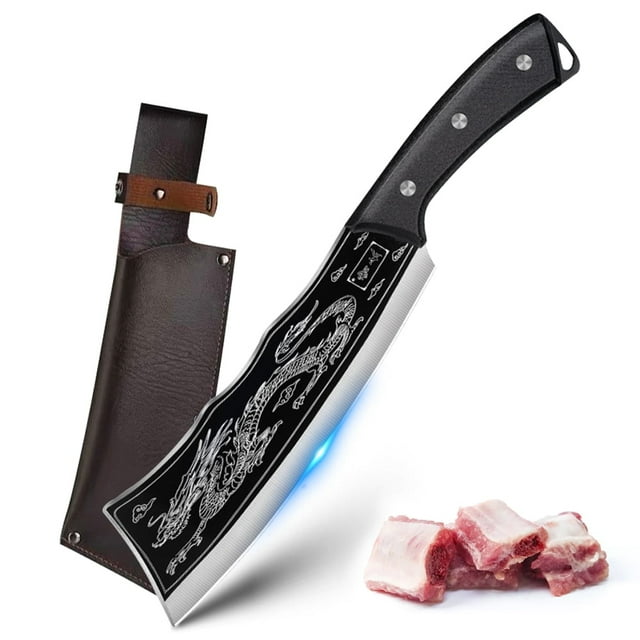 Forged Boning Knife 8.6-inch Handmade Butcher Knife with Sheath High Carbon Steel Meat Cleaver Slicing Chopping Knife for Bone Fish Vegetable