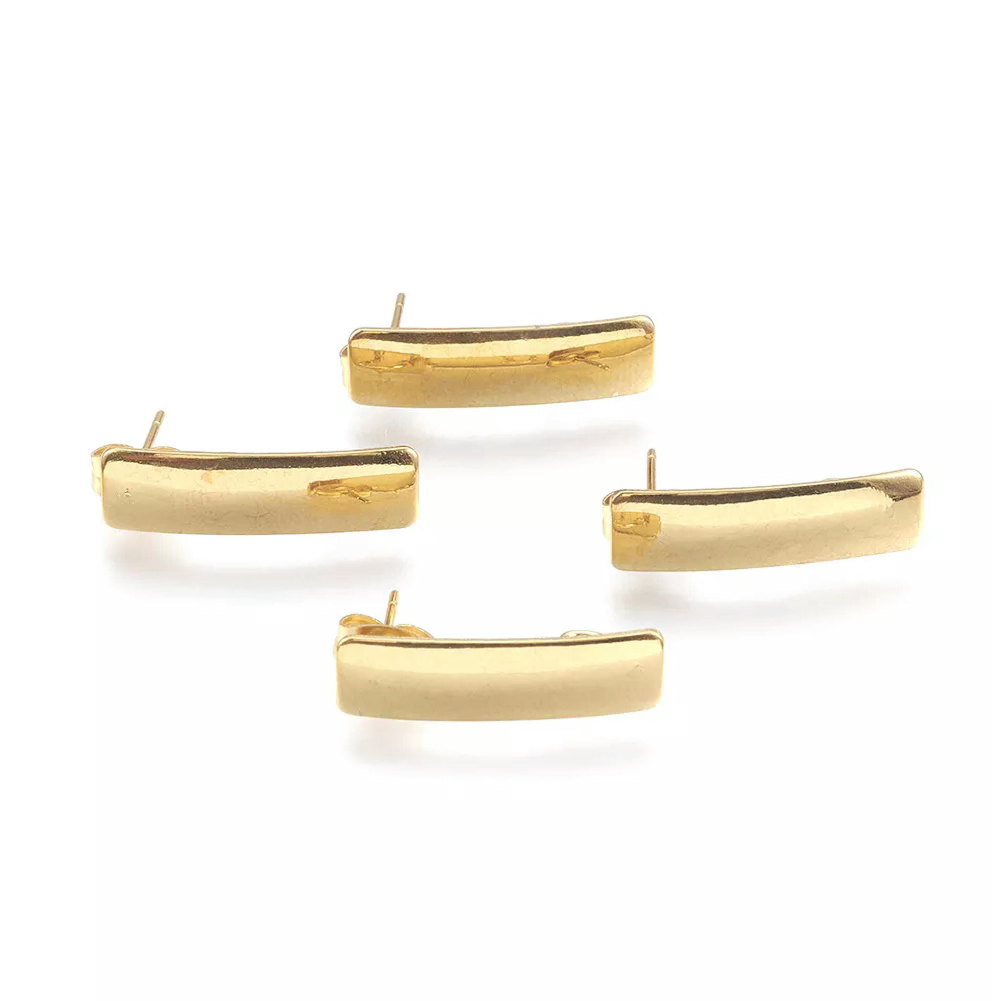 EOEMY 20Pcs Lt. Gold 304 Stainless Steel Earring Posts Smooth Rectangle Back Loop 21mm