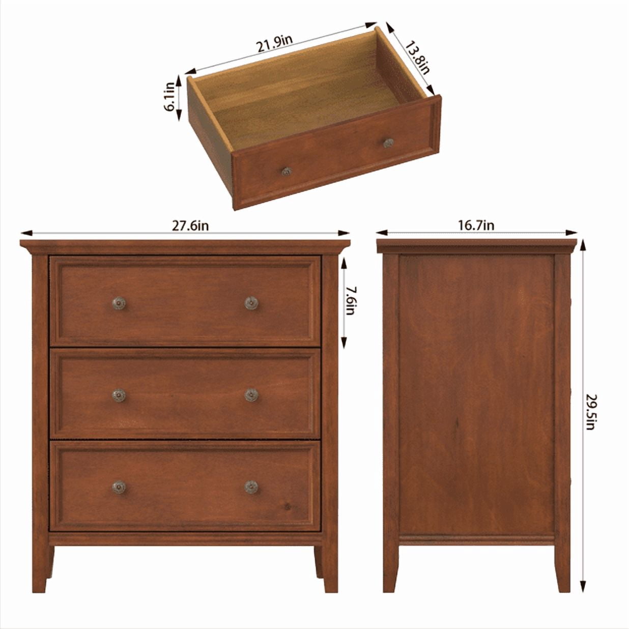 Gacfiew Nightstand with 3 Drawers & Charging Station, Caramel