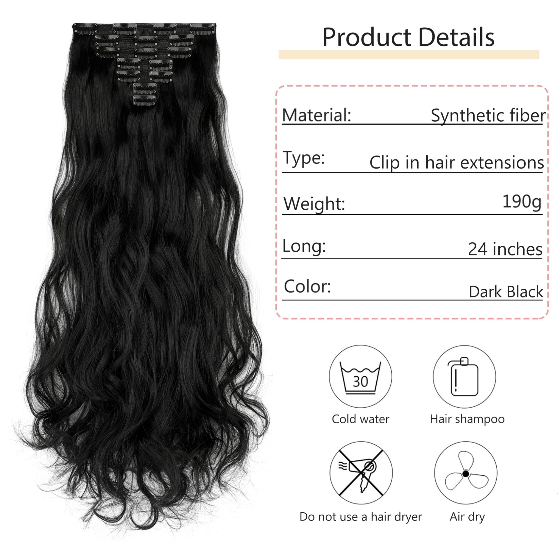 Qlenkay Clip in Hair Extensions Synthetic Hair 7 pcs Double Weft Long Wavy Straight Hair Extension for Women