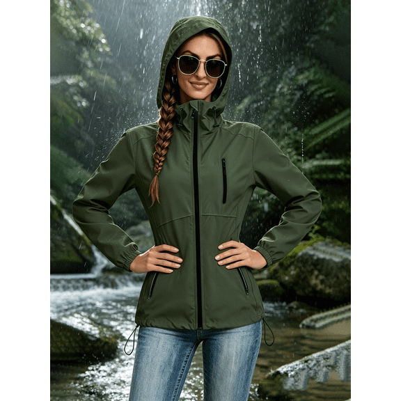 Busydd Windbreaker Jacket Women with Pockets Outdoor Windproof Waterproof Rain Jacket Casual Lightweight Long Sleeve Zip Up Hoodie 2XL