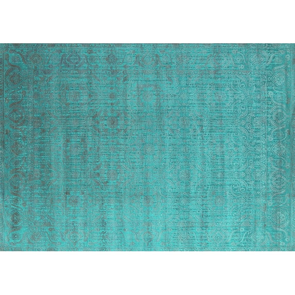 Ahgly Company Indoor Rectangle Oriental Turquoise Blue Industrial Area Rugs, 2' x 5'