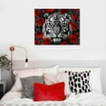 thumbnail image 5 of COMIO  Large Black and White Tiger Canvas Wall Art Animal Wildlife Cool Tiger in Burgundy Red Flowers Painting Prints Gallery Wrap Artwork for Living Room Bedroom Home Office (Red), 5 of 5