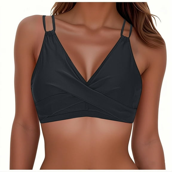 Women's Twist Front V-Neck Bikini Top - Push Up Padded Swimsuit with Adjustable Spaghetti Straps, Sexy Bathing Suit Top
