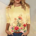 thumbnail image 2 of CYMMPU 3/4 Sleeve Blouses for Women Dressy Casual Tunic Tops Floral Pattern Crew Neck Summer Trendy Shirts Loose Fit Spring Tops Lightweight Basic Tees Yellow XXXL, 2 of 5