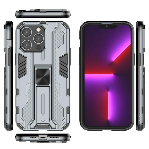 Compatible With iPhone 13 Pro Max Phone Case Military Grade Protection Kickstand Shockproof Anti-Scratch Anti-Fingerprint Lightweight Rugged Phone Cover for Men or Women,Gray