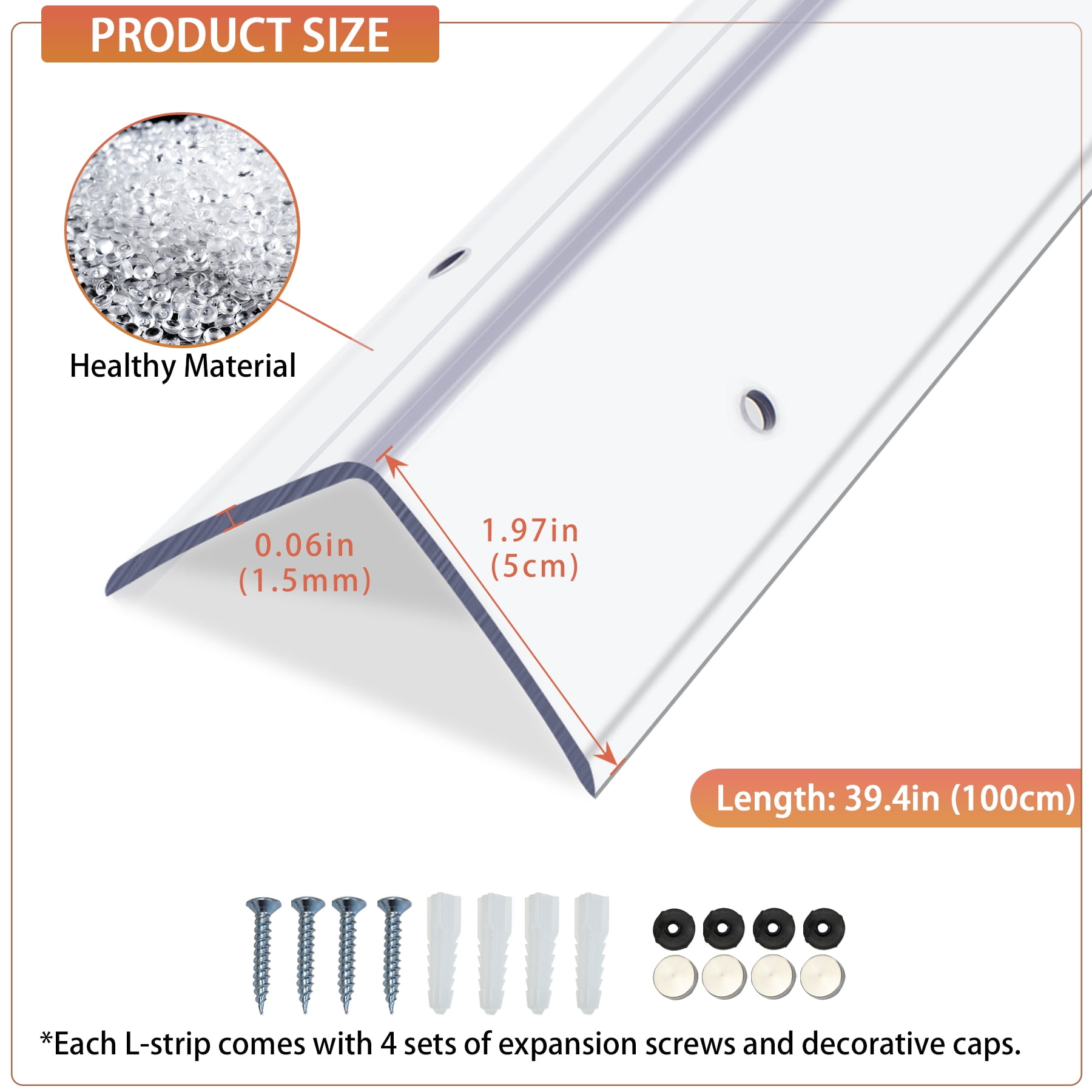 Clear Screws Installation Wall Corner Protectors, Thickened L-Shaped Peel and Stick Furniture Edge Shields & Guards for Sharp Wall, Door Frame, Table,2pcs x 39.4"L x 1.97"W