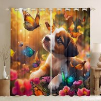 Homewish Cute Puppy Dogs Curtains Pack of 2 (42x84 Each),Chic Butterflies Flower Curtains Blackout,Kawaii Pet Animal Bedroom Curtains For Boys Girls,Super Cozy Room Decor