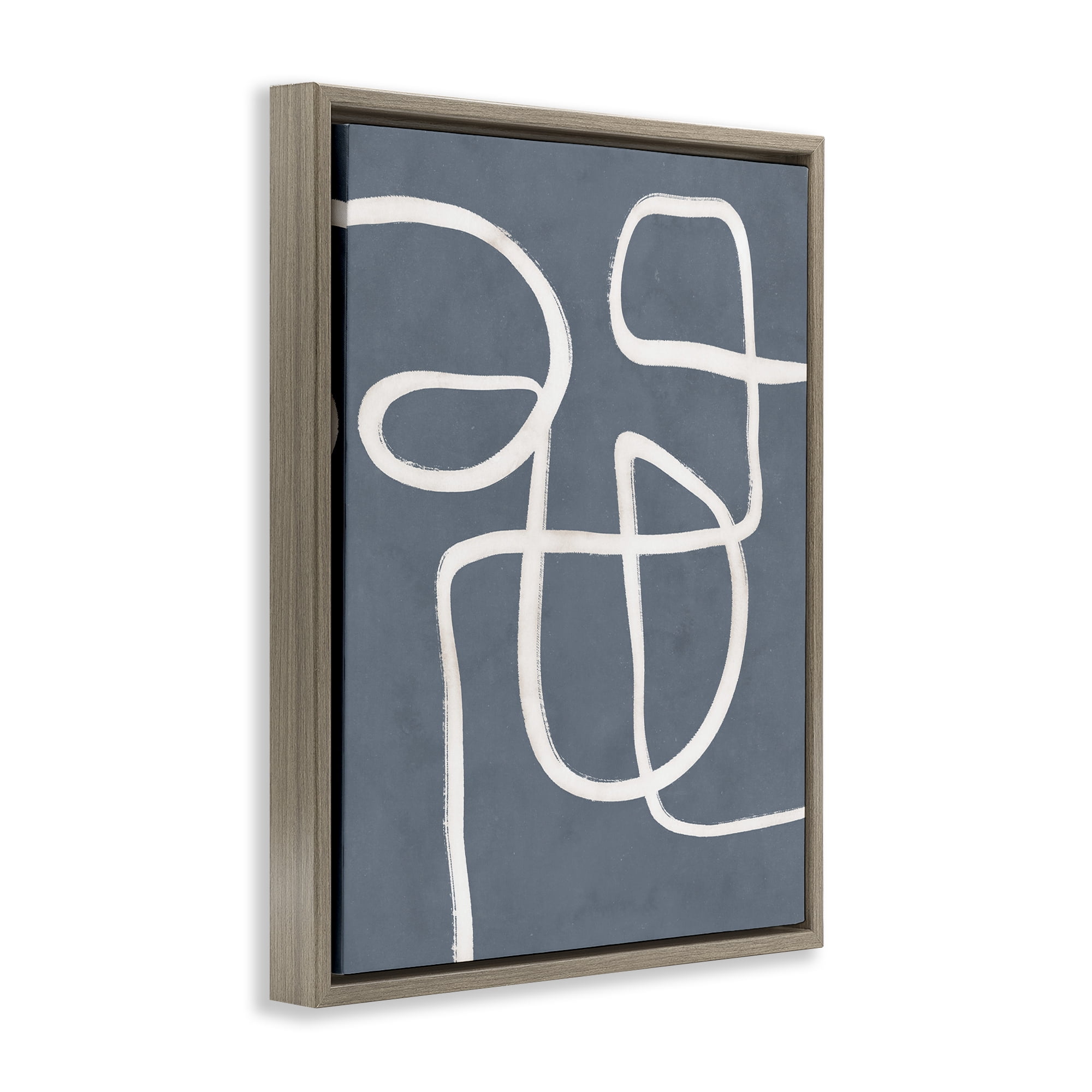 Stupell Industries Freeflow Line on Blue Abstract Painting Brown Floater Framed Canvas Art Print Wall Art, 25 x 31