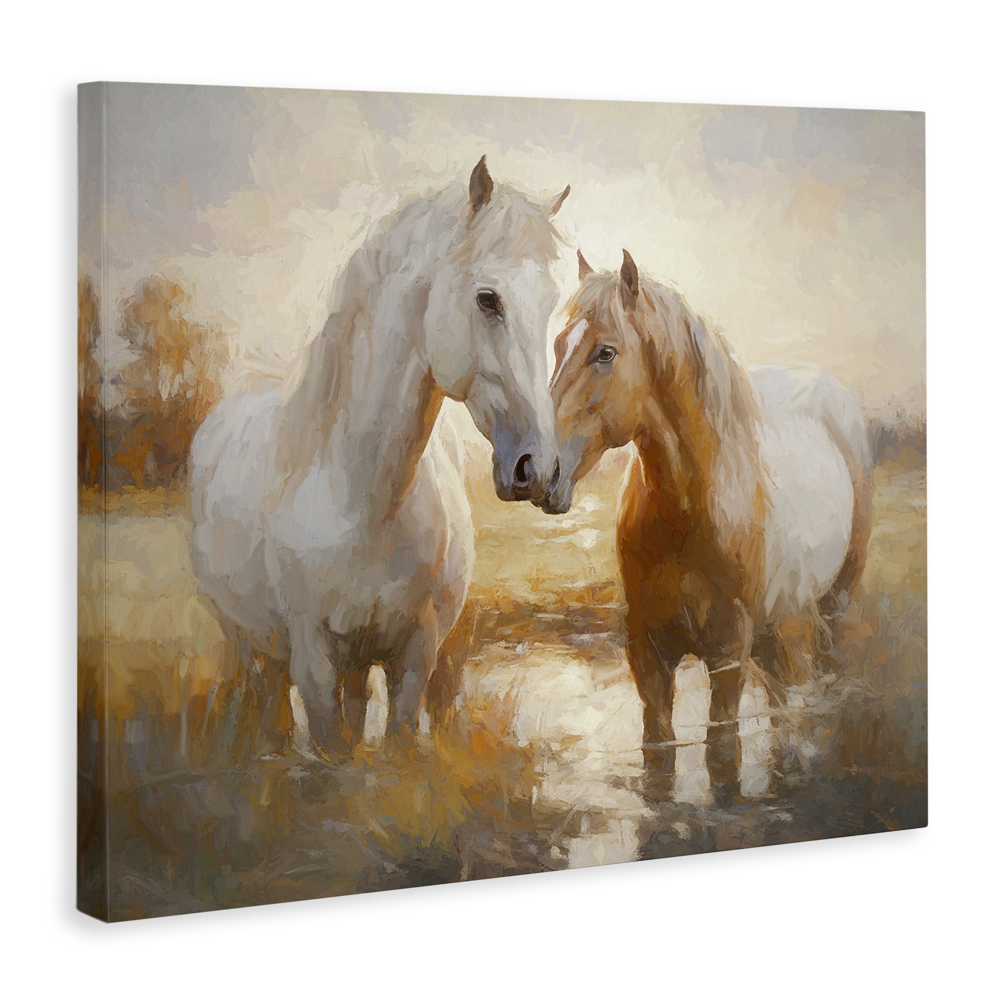Stupell Industries Horse Pair in River Animals & Insects Painting Gallery Wrapped Canvas Art Print Wall Art, 48 x 36