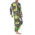 thumbnail image 2 of Naloa Cartoon Dinosaurs Men’s Pajamas Set - Long Sleeve Button Down Sleep Shirt and Pajama Bottoms Sleepwear Set-Large, 2 of 7