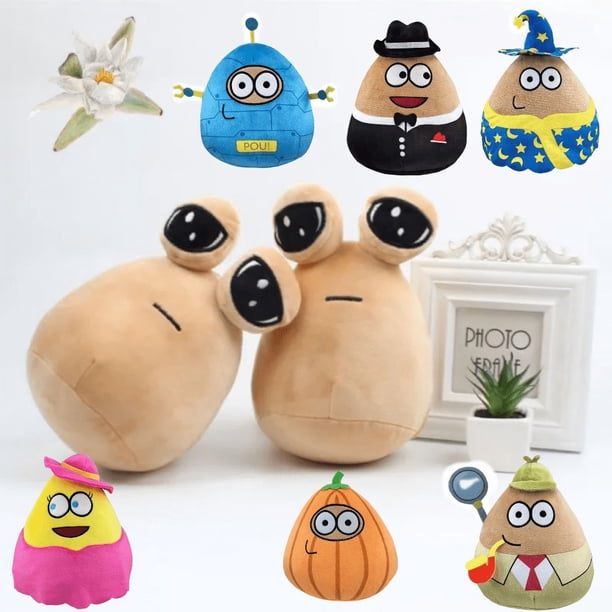 My Pet Alien Pou-Muñeca de felpa para niños, Linda muñeca de cara sonriente marrón, triángulo periférico, cuadrado, regalos de cumpleaños y Navidad