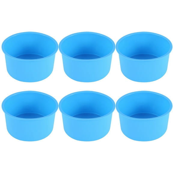 Silicone Mini Cake Molds 4 Inch Round Baking Pan Non-Stick Silicone Baking Mold Bakeware Pan Reusable Blue, Set of 6