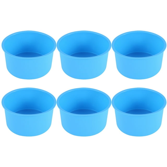 Silicone Mini Cake Molds 4 Inch Round Baking Pan Non-Stick Silicone Baking Mold Bakeware Pan Reusable Blue, Set of 6