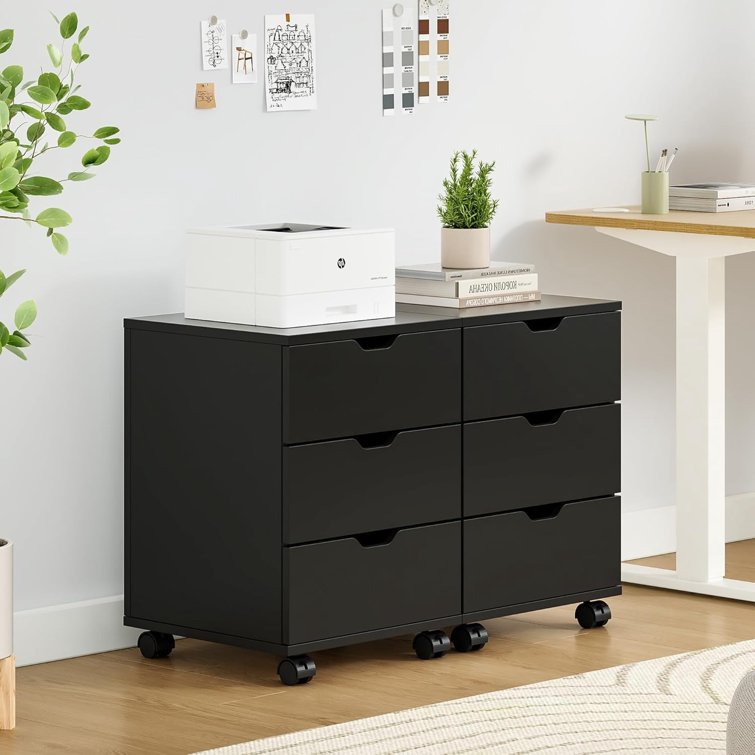 Farini 3-Drawer File Cabinet for Home Office, Mobile Wooden File Cabinet, for Under Desk Storage, Black, Non-Assembled