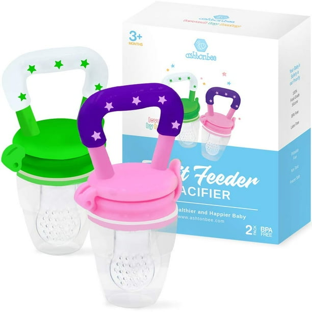 Baby Fruit Feeder Pacifier (2 Pack) - Fresh Food Nibbler, Infant Fruit Teething Toy, Silicone 