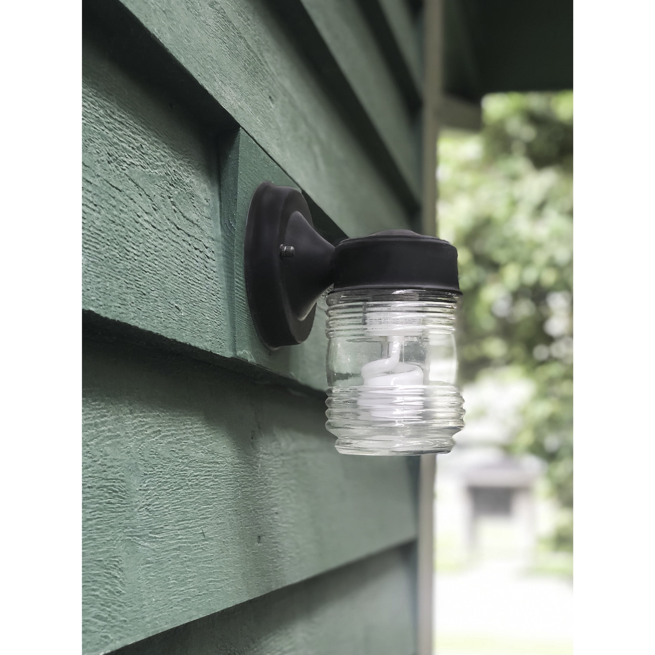Design House Jelly Jar 1-Light Indoor/Outdoor LED Light with Clear Ribbed Glass, Matte Black