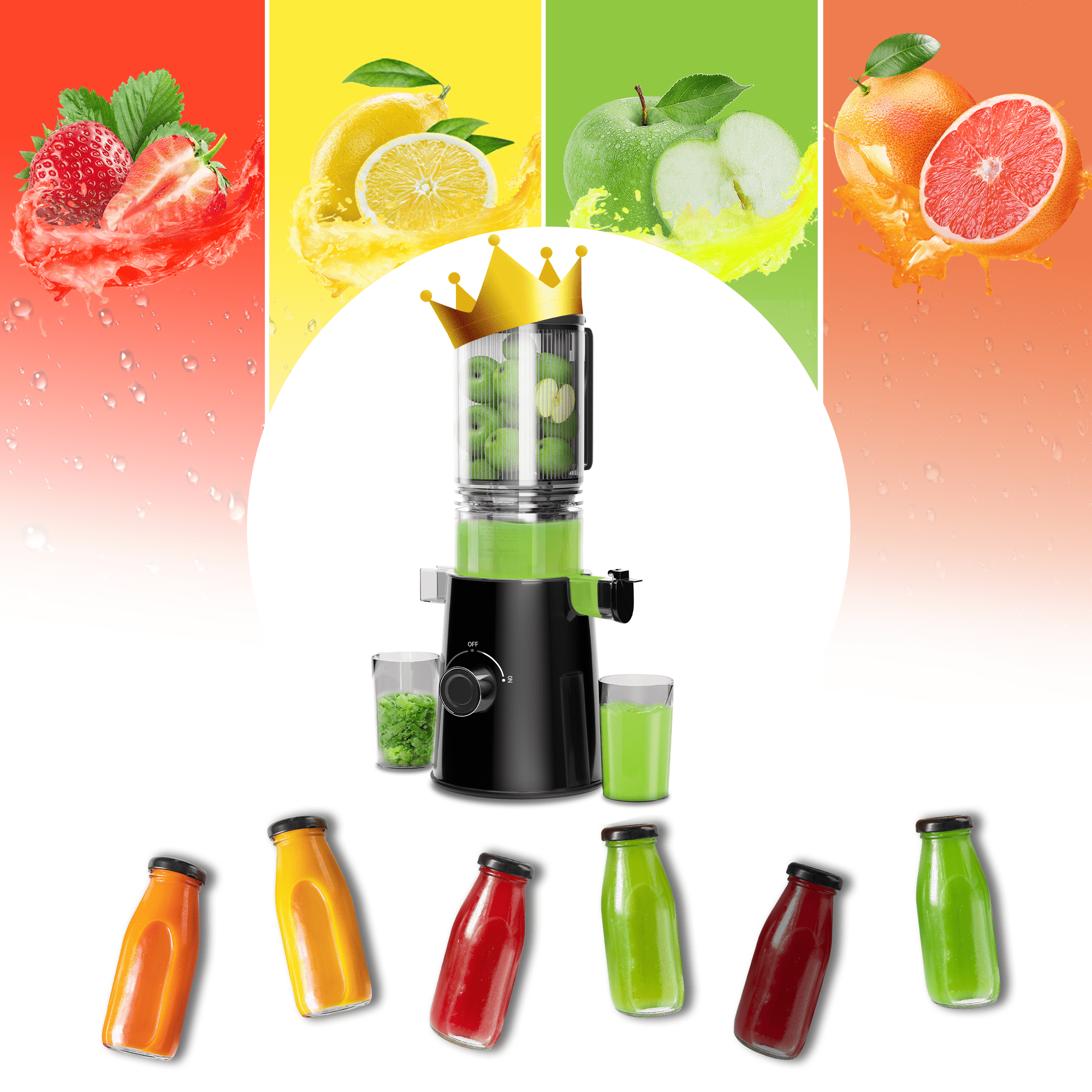 Cofiyard Cold Press Juicer, Slow Masticating Juicer with 5" Feed Chute, 350W Juice Extractor Machine with High Juice Yield, Easy to Clean (Black)