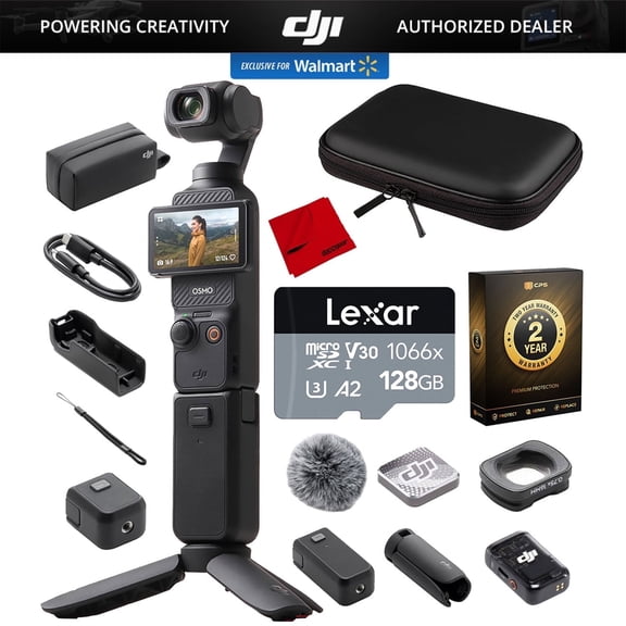 DJI Osmo Pocket 3 Creator Combo 4K Handheld 3-Axis Gimbal Bundle with Deco Gear 10" Hardshell Case, Lexar 128GB SDXC Memory Card, 2 YR CPS Extended Warranty and Microfiber Cleaning Cloth