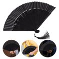 thumbnail image 6 of MIPCASE 1Pc Men Hand Folding Fan Black Bamboo and Silk Large Air Supply Durable Design, 6 of 8