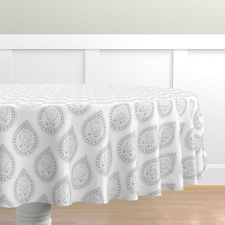 

Cotton Sateen Tablecloth 70 Round - Gray Paisley Block Print Home Print Custom Table Linens by Spoonflower