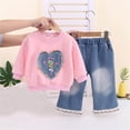 thumbnail image 4 of DJDLJWCJ 2 Piece Girls Casual Outfit Sets Cute Print Long Sleeve Crewneck Sweatshirt Elastic Waist Wide Leg Pants Set Pink Size 2T, 4 of 6