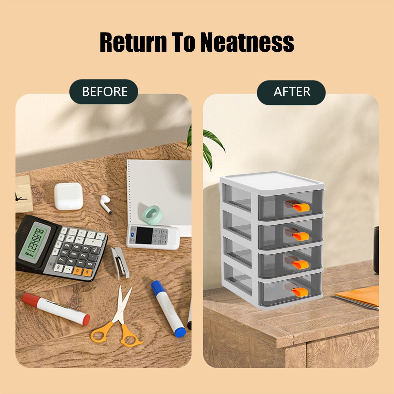 Under $10 Desk Organizer Plastic Storage Cabinet Small Drawer Storage Box for Home Office Supplies(White, 4-Tier)