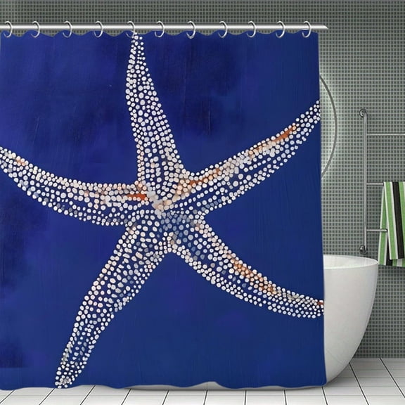 Starfish Print Shower Curtain,Modern Fabric Waterproof Shower Curtain Set with Hooks,70.8×70.8Inch