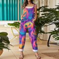 thumbnail image 5 of BOMYJESK Women Halloween Jumpsuits Pumpkin Print One Piece Sleeveless Rompers Pants Funny Loose Spaghetti Strap Rompers Purple M, 5 of 7