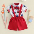 thumbnail image 3 of HCNTES Infant Baby Boy Outfits Dress Clothes Bowtie 4th of July Car USA Romper Shirts Suspender Shorts Overalls Set Summer Suit, 3 of 7