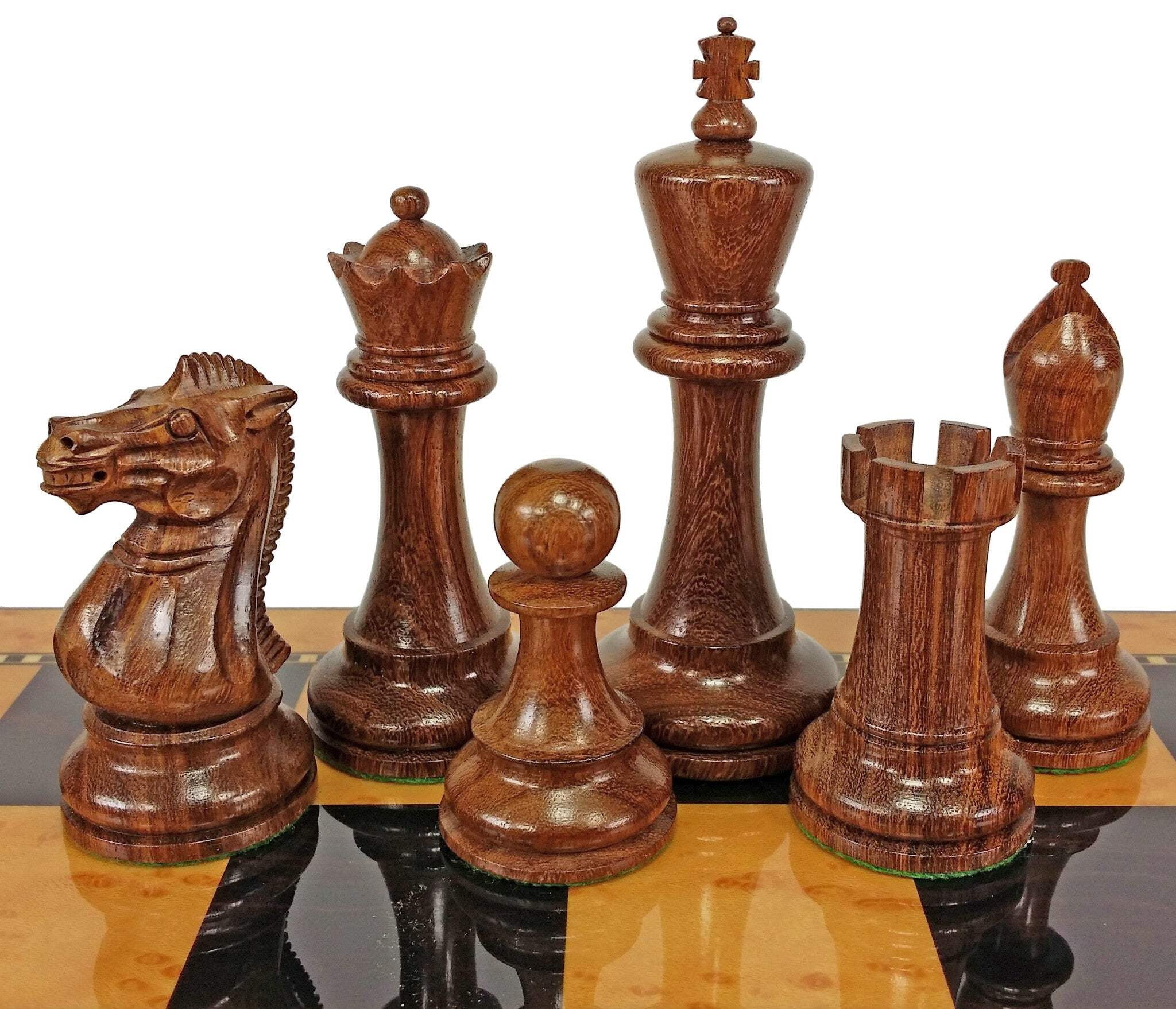 Acacia 4 5/8" Anderssen Staunton Wood Chess Set W/ Large 18" Walnut Color Board