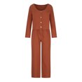 thumbnail image 4 of Women Fall Fashion Casual 2 Piece Outfit Cotton Linen Long Sleeve Button V Neck Crop Tops Wide Leg Pants Sets Loungewear, 4 of 6