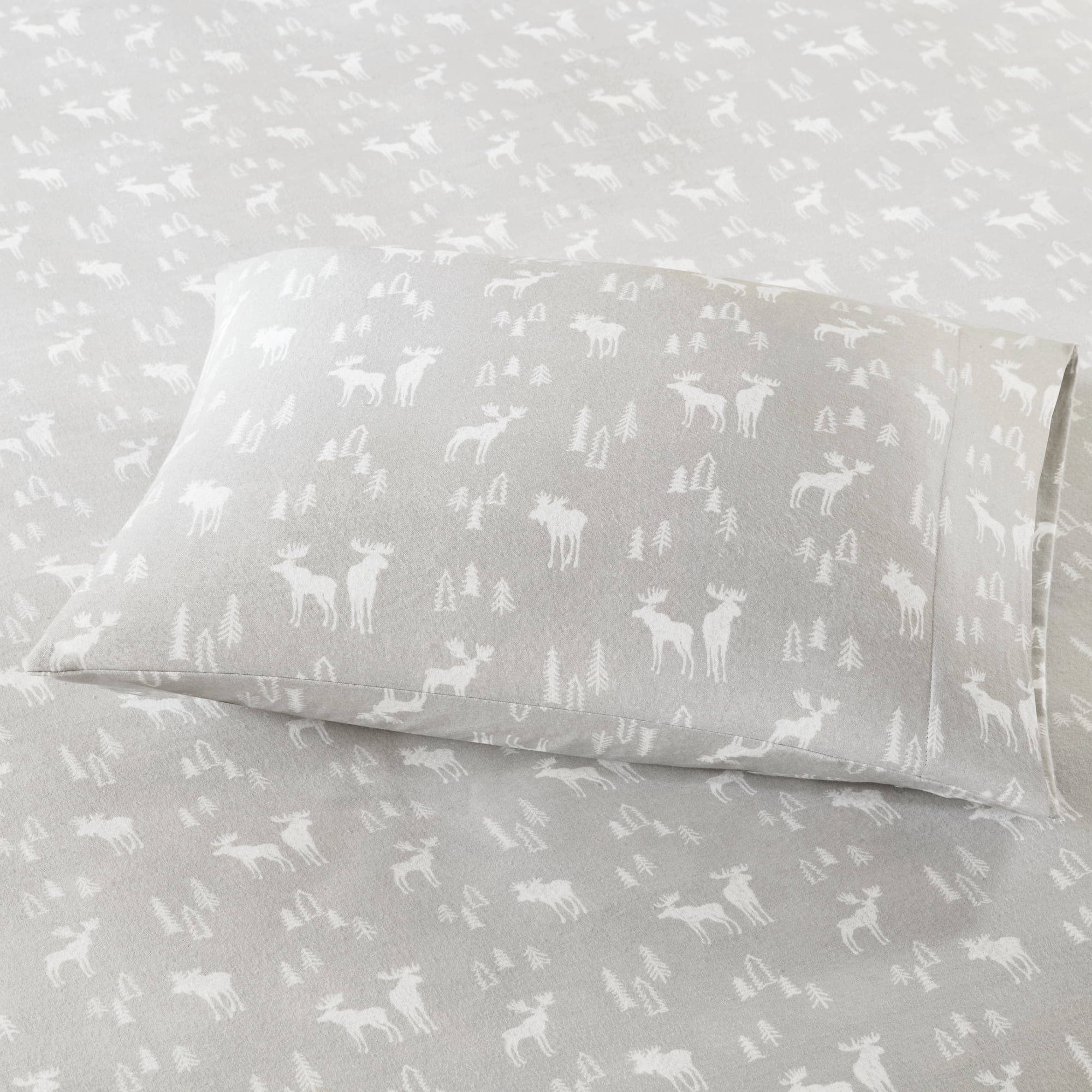Woolrich 4-Piece Grey Moose Cotton Flannel Sheet Set, Queen