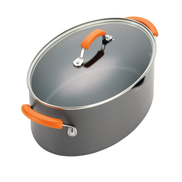 Rachael Ray Hard-Anodized Nonstick Oval Pasta Pot / Stockpot with Lid and  Pour Spout, 8-Quart, Gray with Orange Handles