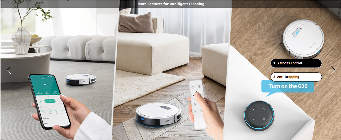 HONITURE Q5, 2-in-1 Robot Vacuum and Mop Cleaner with XL-600ml Dustbin,  2000Pa, 100mins Runtime, LCD Display, Voice & APP Control, Self-Charging