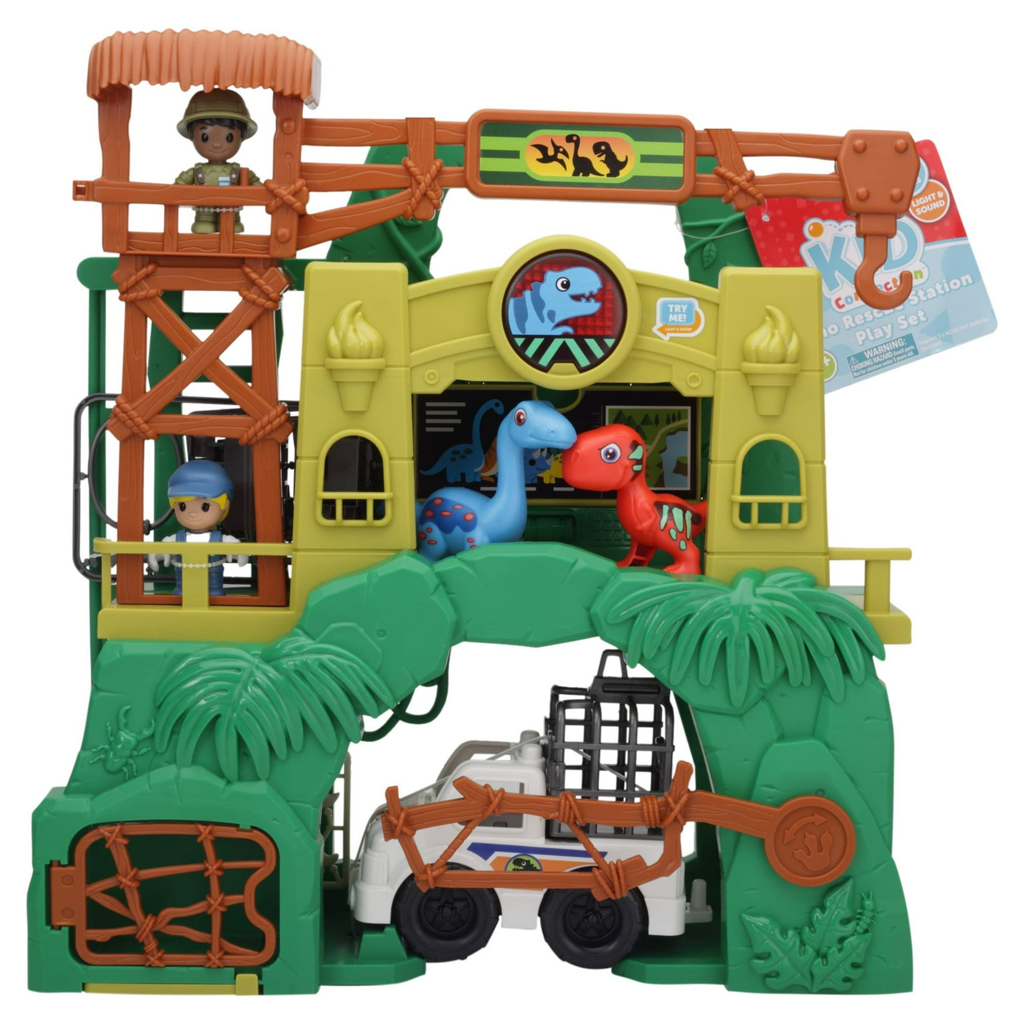 Kid Connection Dinosaur Rescue Station Play Set with Light and Sound, 28 Pcs, Toddler Toys, Age 3+