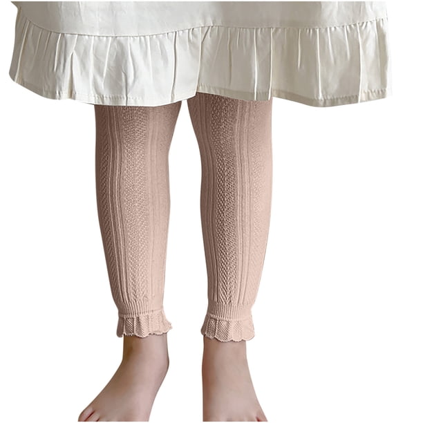 Odeerbi 3-8 Años Niñas Mallas de Punto de Canalé Pantalones Elásticos de Invierno Pantys Cálidos Pantalones Calcetines