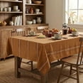 thumbnail image 4 of Sm:)e Fabric Openwork Farmhouse Style Linen Tablecloth 60x104 Inch, Yarn-Dyed Woven Table Cover for Dining Decor, Rectangle, Caramel, 4 of 7