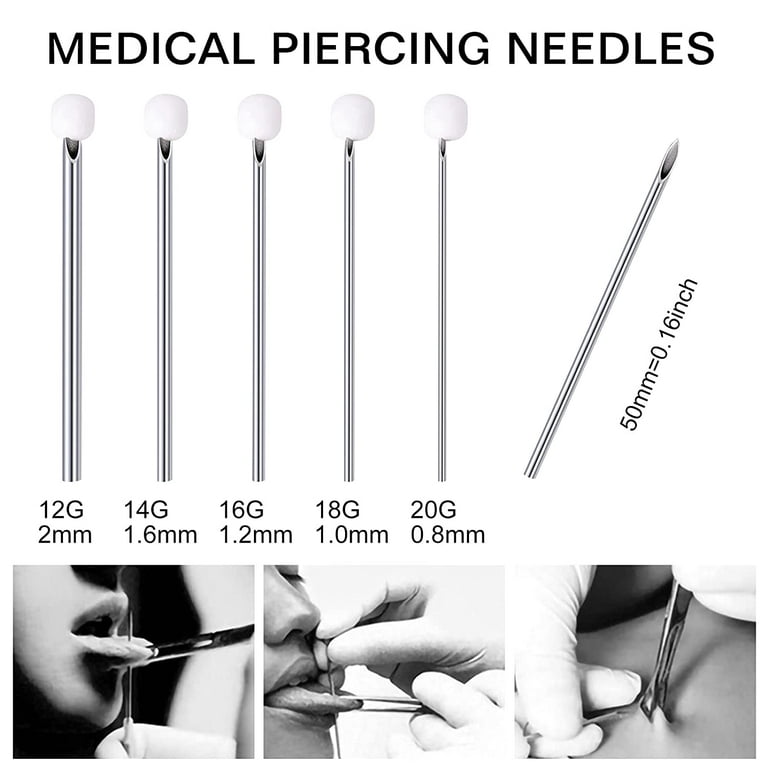 150PCS Mixed Body Piercing Needles,12G 14G 16G 18G 20G Sterilized