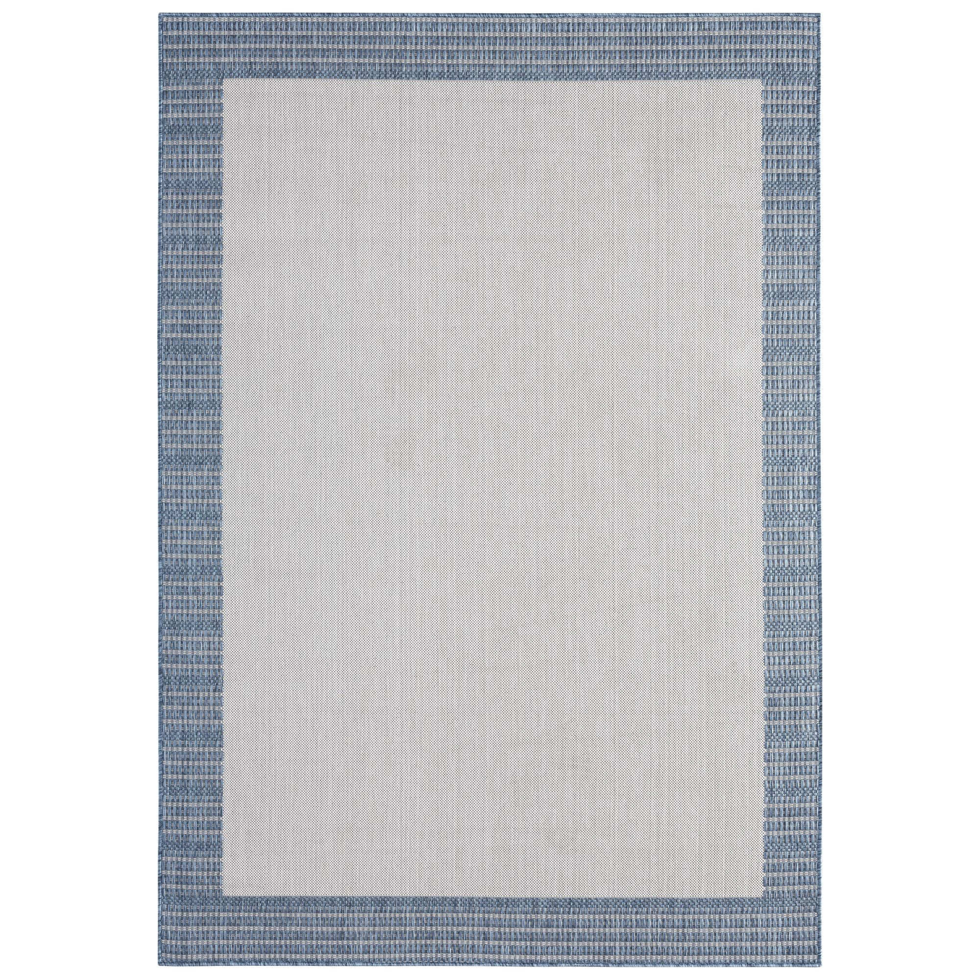 Nicole Miller New York Patio Country Landry Traditional Border Indoor/Outdoor Area Rug, Grey/Blue, 5'2"x7'2"