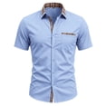 thumbnail image 6 of SAWOBUUN Men's Short Sleeve Button Down Shirt Plaid Casual Slim Fit Dress Shirt Summer Business Work Top with Chest Pocket, 6 of 9