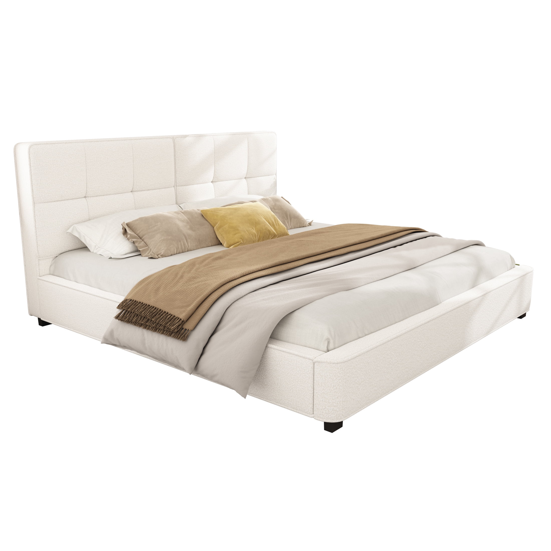 Christopher Knight Home 85.8" King Size Bed Frame with Curved Tufted Headboard, Beige Boucle Upholstery