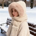 thumbnail image 3 of Women's Winter 3-in-1 Hat Scarf Gloves Set - Fleece Lined Windproof Warm Set, Khaki (No Ears), 3 of 4
