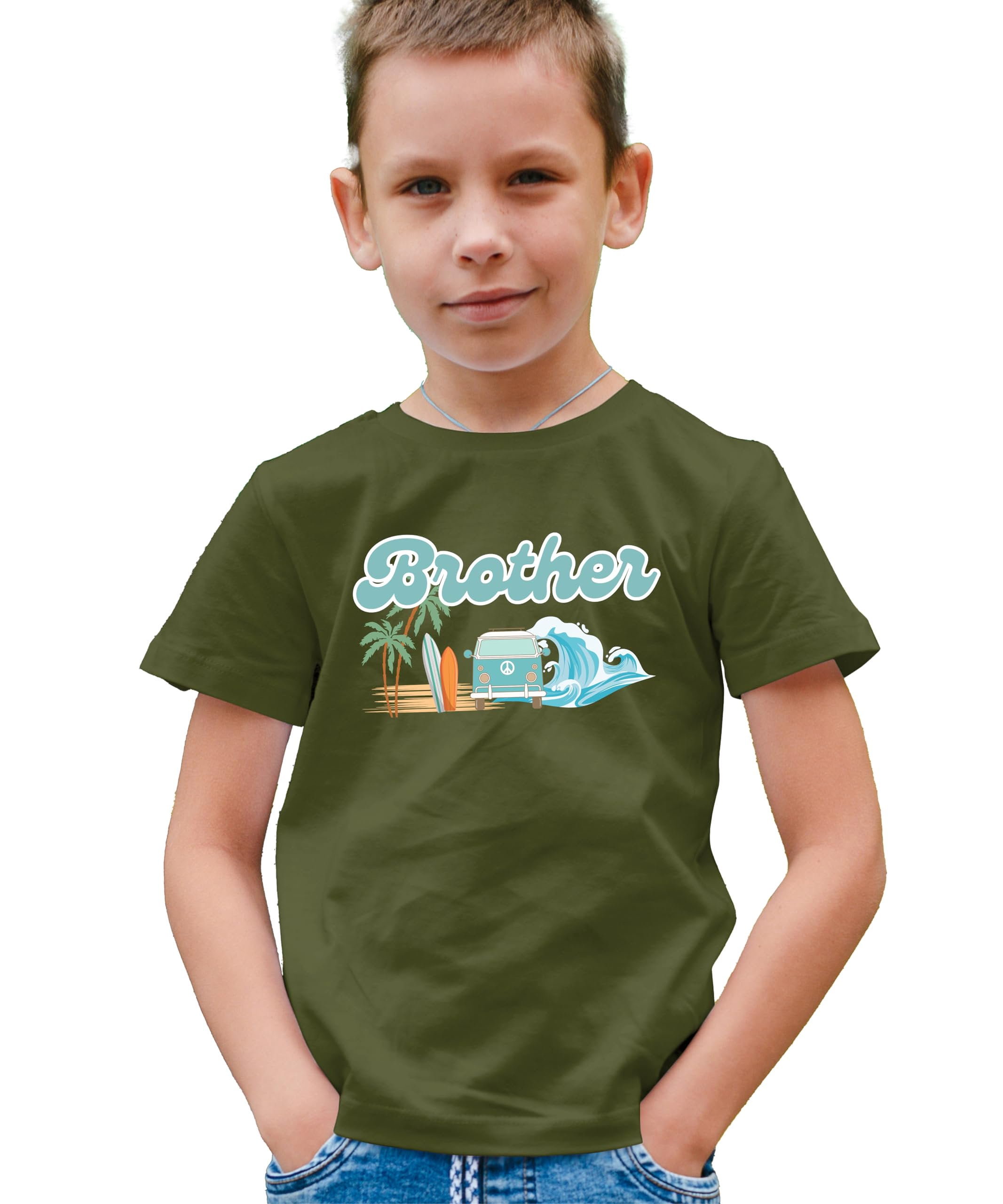 The Big One Surf Theme Matching Family Birthday Shirt for Brother -Sold Individually Military Green Shirt 5-6