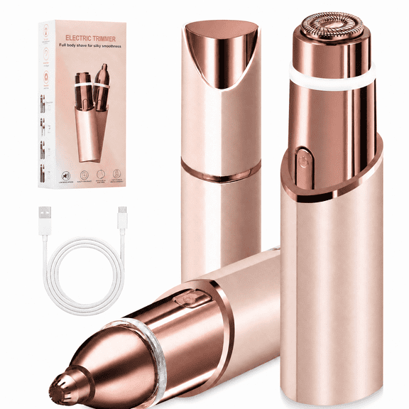 Swartisfad Facial Hair Remover for Women, 2-in-1 Electric Eyebrow Trimmer & Face Shaver, USB Rechargeable Hair Removal Device with LED Light,Rose Gold