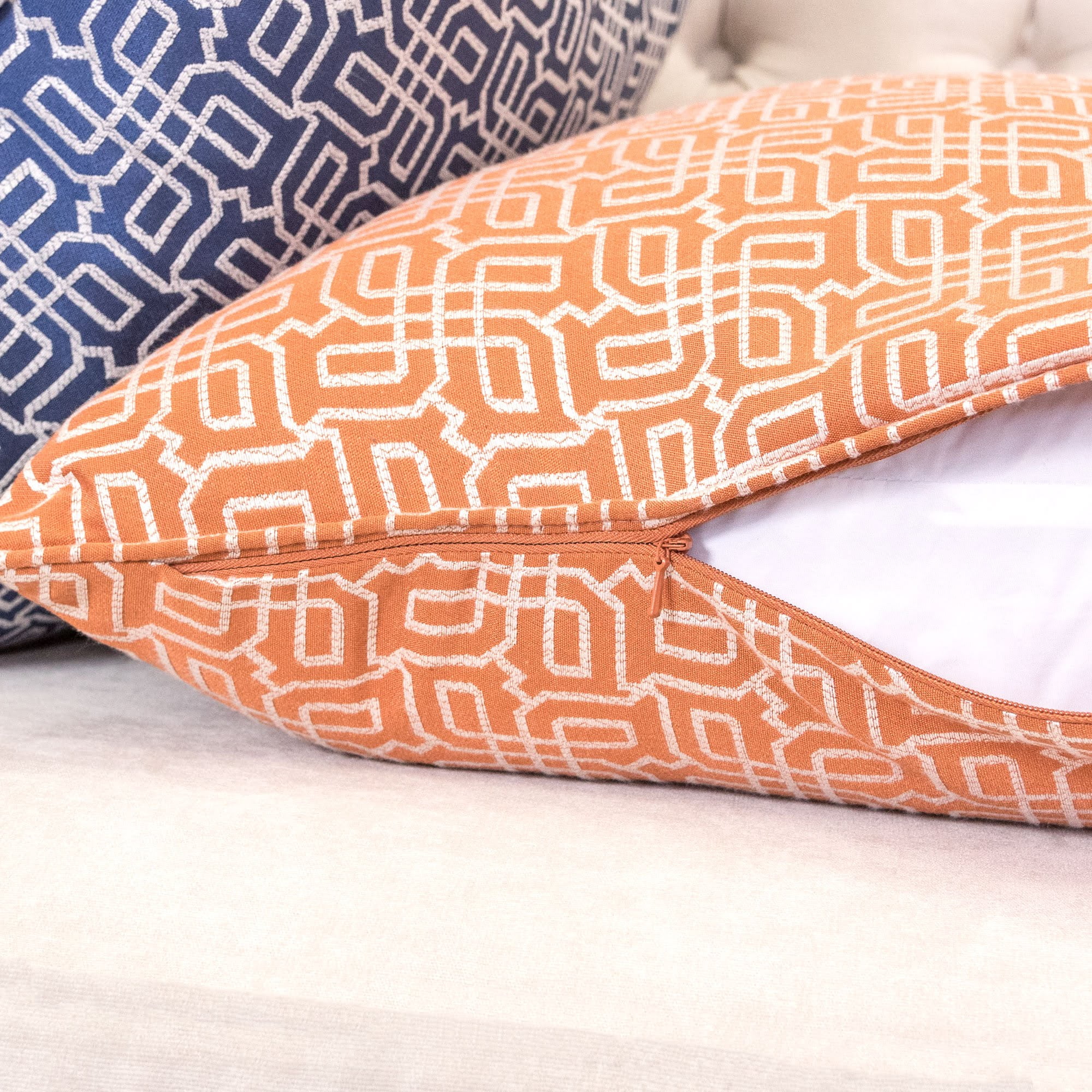 Seana Orange Geometric Polyester 20 in. x 20 in. Throw Pillow (Set of 2)