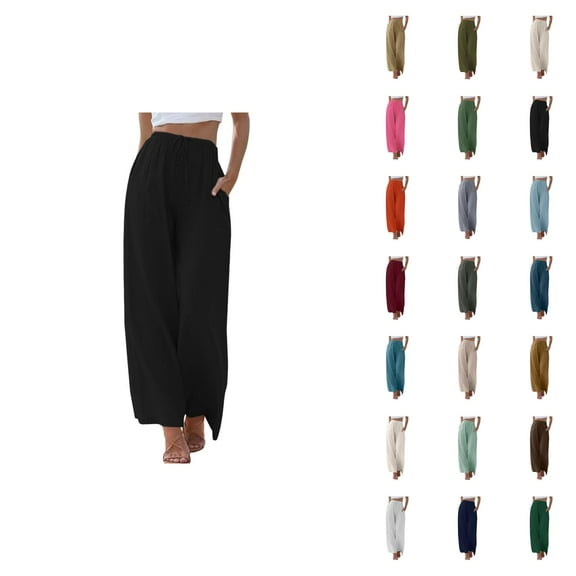 Palazzo Pants For Women 2025 Lightweight Elastic High Waist Flowy Wide Leg Pants with Pockets Casual Trousers