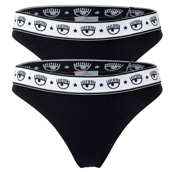 CHIARA FERRAGNI Slip para Mujer Pack de 2 - Briefs, Algodón Elástico, Cintura con Logotipo, uni Negro S (Small)